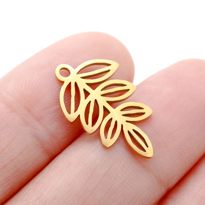 304 Stainless Steel Flora Collection Charms Silver Tone Leaf Hollow 12Mm X 20Mm, 3 Pcs
