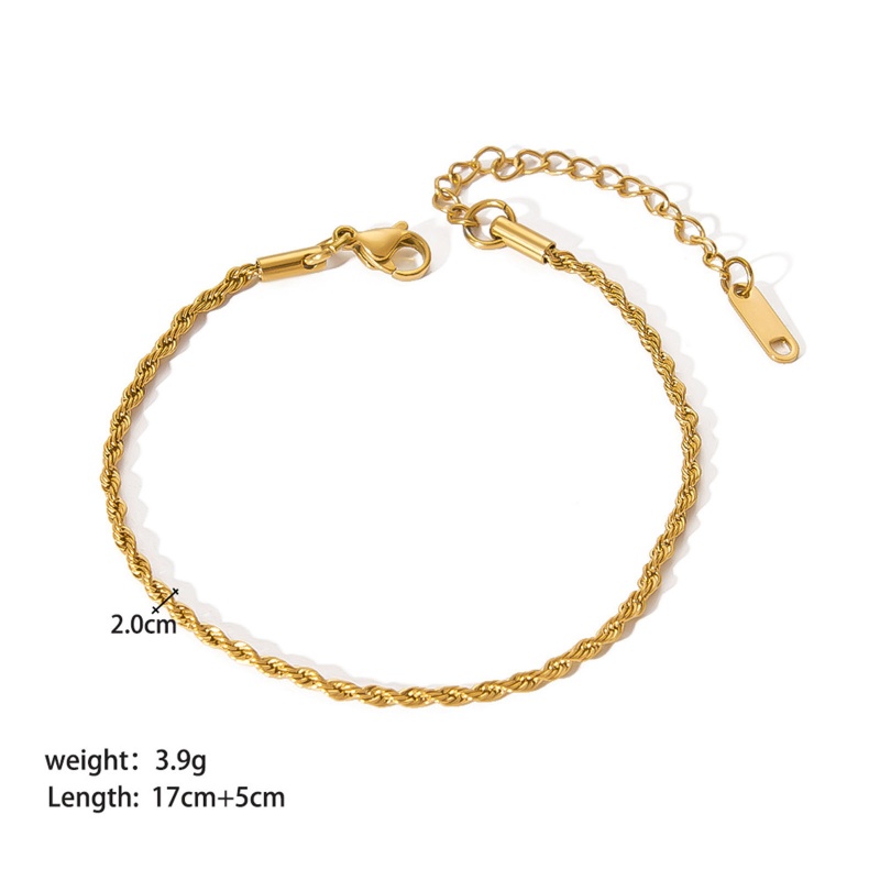 Stainless Steel Braided Rope Chain Bracelets, Gold Plated Vacuum Plating, Women's Minimalist Gift Jewelry Supply, 17Cm(6.7") Long, 1 Piece