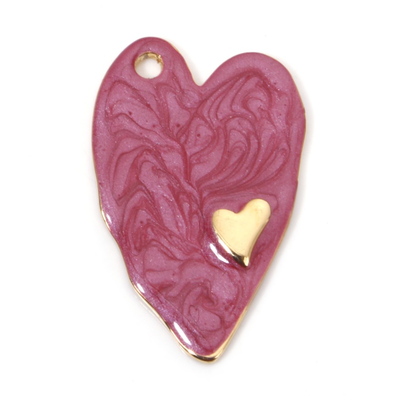 304 Stainless Steel Valentine's Day Pendants Gold Plated White Heart Enamel 36Mm X 24Mm, 1 Piece