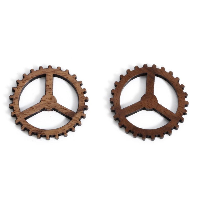 5 Pcs Natural Wood Steampunk Embellishments Scrapbooking Gear Brown 24Mm X 24Mm