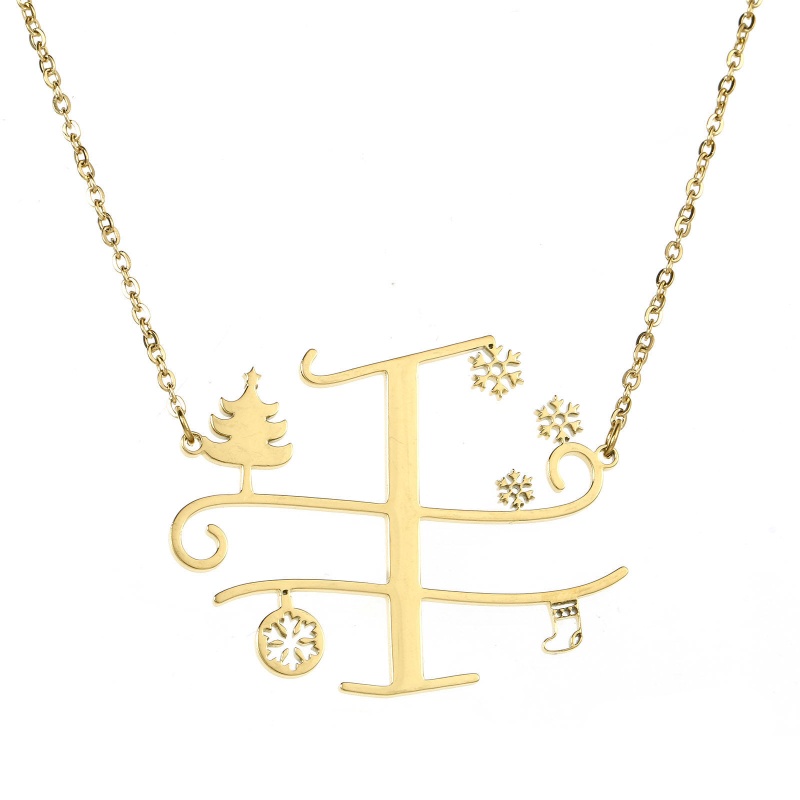 1 Piece 304 Stainless Steel Link Cable Chain Necklace Gold Plated Christmas Tree Snowflake Message " A " Hollow 43.5Cm(17 1/8") Long