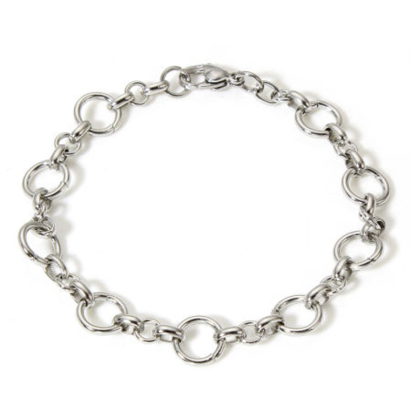 Stainless Steel Handmade Link Chain Bracelets, Silver Tone Women's Gift Jewelry Supply, 18.5Cm(7 2/8") Long, 1 Piece
