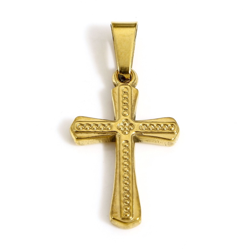 1 Piece Vacuum Plating 304 Stainless Steel Religious Charms Gold Plated Cross 24.5Mm X 12Mm
