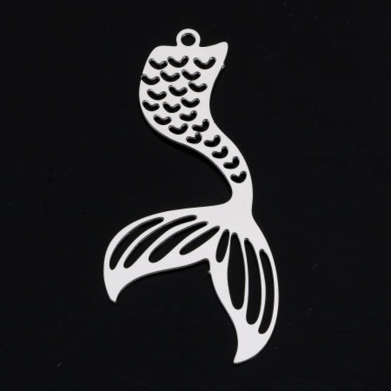 5 Pcs 304 Stainless Steel Pendants Silver Tone Mermaid Filigree Stamping 3.9Cm X 1.9Cm
