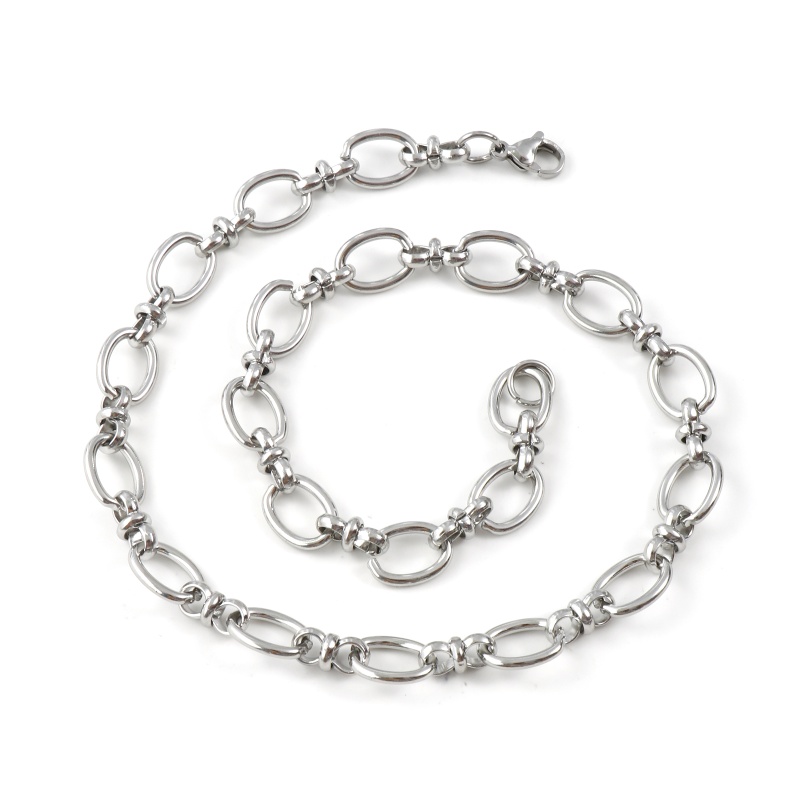 Wholesale Handmade Link Chain Necklace, Silver Tone 304 Stainless Steel, Unisex Eco-Friendly Vacuum Plating Minimalist Gift Jewelry For Retailer, 40Cm(15.7") Long, Chain Size: 10Mm, 1 Piece