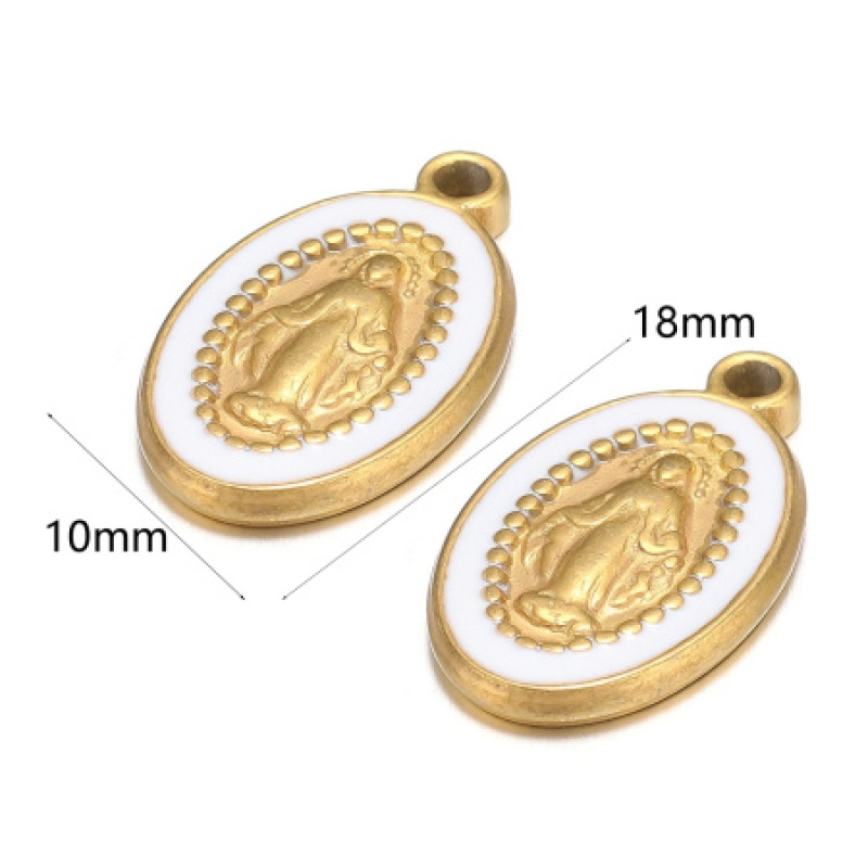 1 Piece 304 Stainless Steel Charms Gold Plated White Oval Jesus Enamel 10Mm X 18Mm