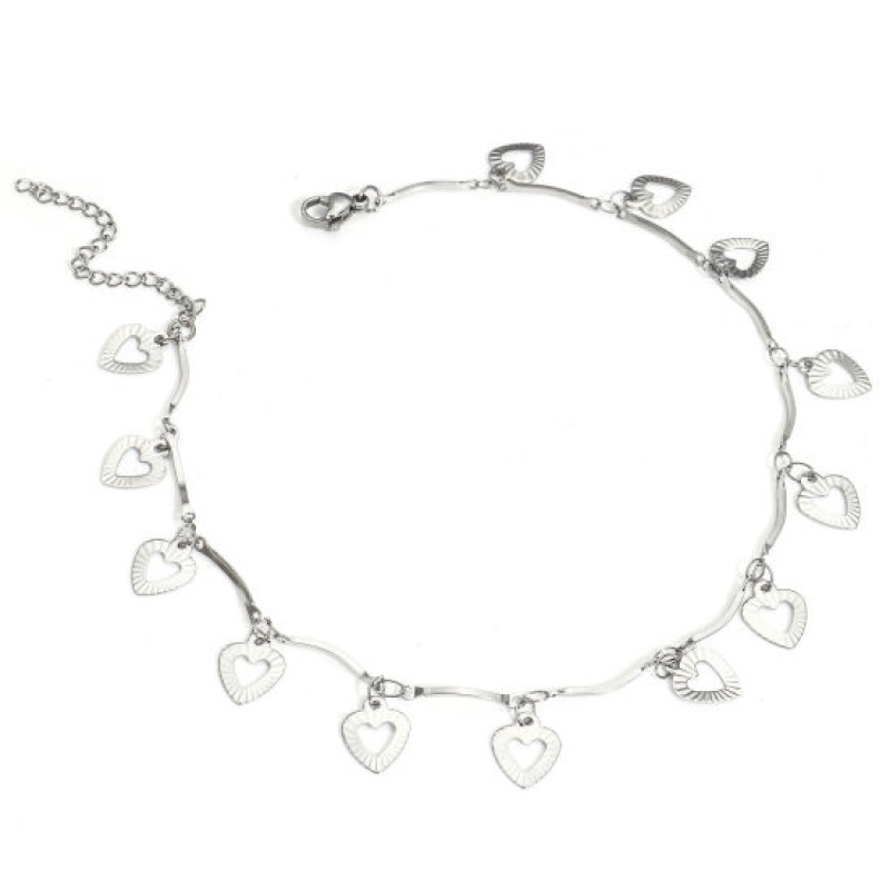 1 Piece 304 Stainless Steel Twisted Stick Chain Anklet 18K Gold Color With Pendant Heart 24.5Cm(9 5/8") Long
