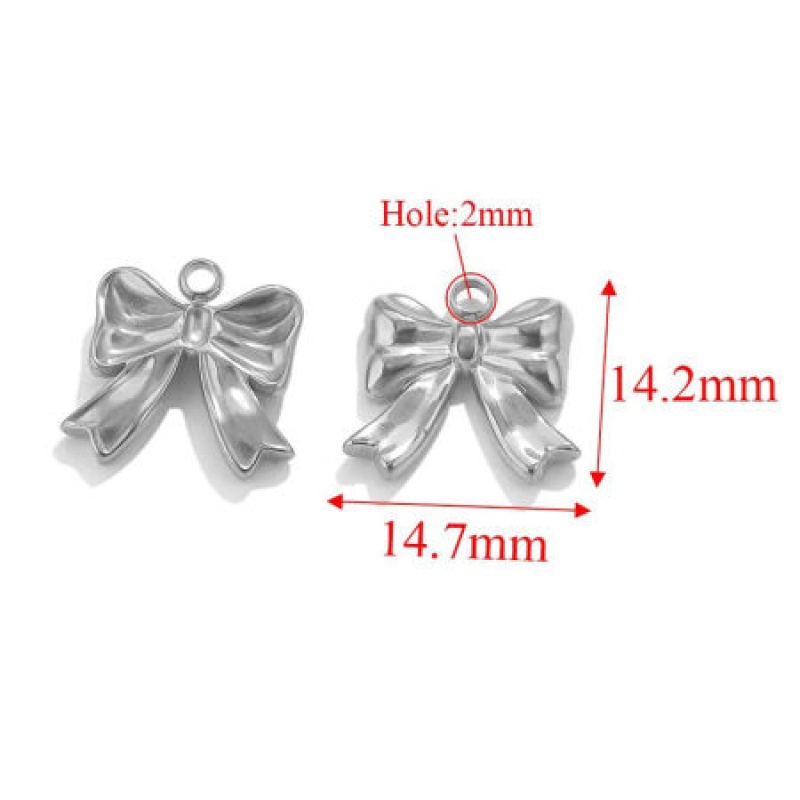 2 Pcs Vacuum Plating 304 Stainless Steel Charms Silver Tone Bowknot 16Mm X 11Mm