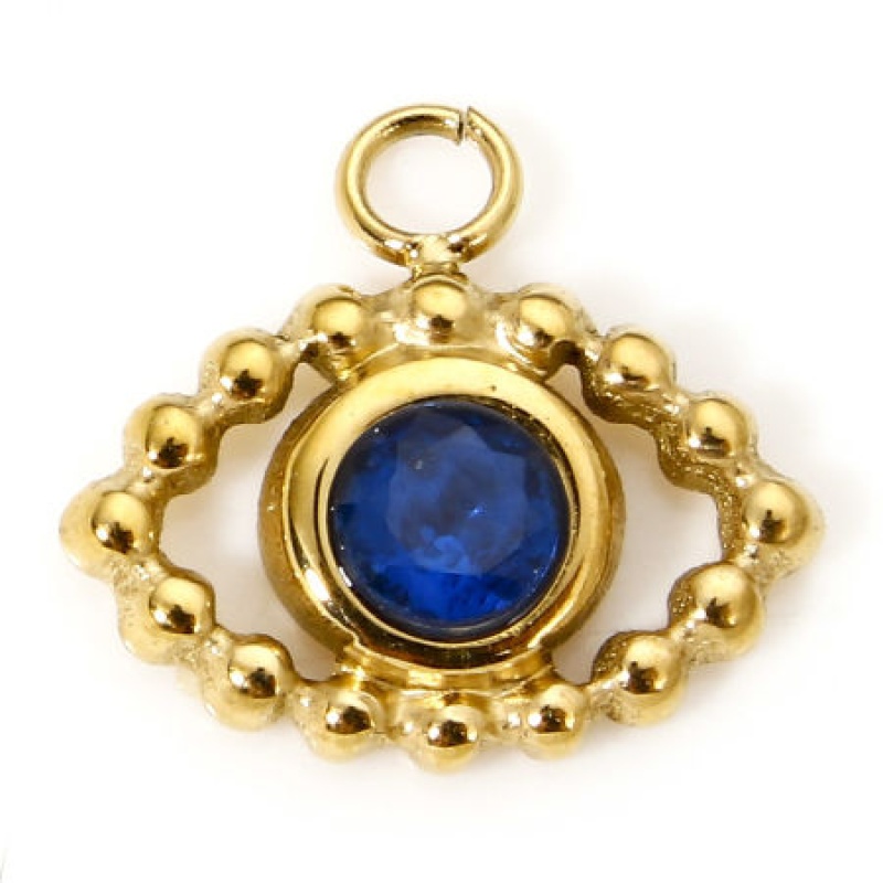 1 Piece Vacuum Plating 304 Stainless Steel Religious Charms Gold Plated Evil Eye Green Rhinestone 10.5Mm X 9.5Mm