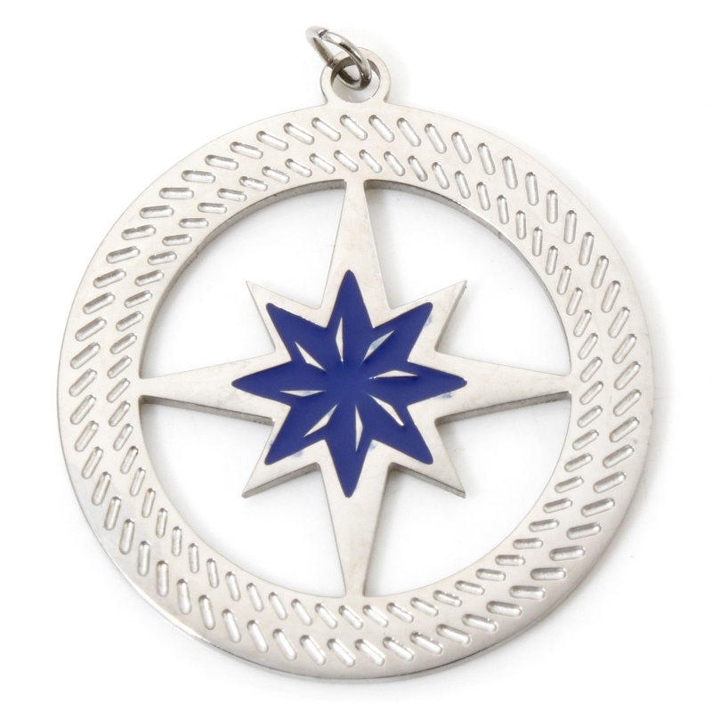 1 Piece 304 Stainless Steel Pendants Silver Tone Round Star With Jump Ring 3.4Cm X 2.8Cm