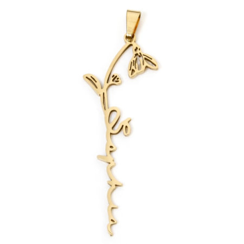 1 Piece Vacuum Plating 201 Stainless Steel January Birth Month Flower Pendants Gold Plated Snowdrop Flower Hollow 5.9Cm X 1.9Cm