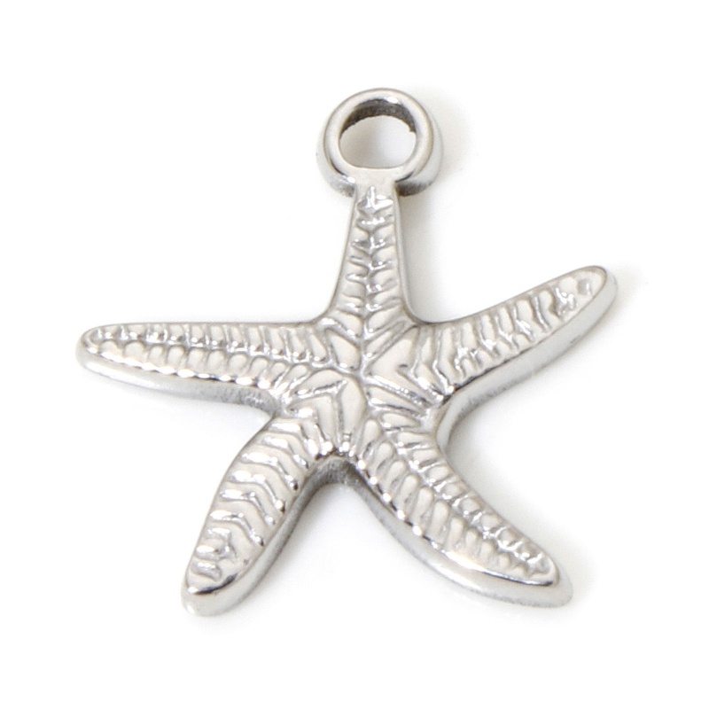 1 Piece Eco-Friendly 304 Stainless Steel Ocean Jewelry Charms Silver Tone Starfish 15.5Mm X 15Mm