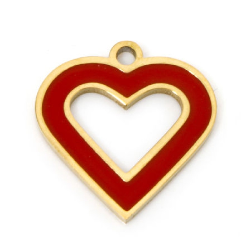 2 Pcs Vacuum Plating 304 Stainless Steel Valentine's Day Connectors Charms Pendants Gold Plated Black Heart Enamel 16Mm X 8.5Mm