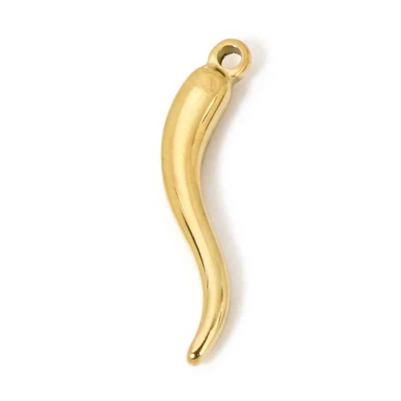 1 Piece Vacuum Plating 304 Stainless Steel Stylish Charms Gold Plated Cornicello Italian Horn Chili 24Mm X 6Mm