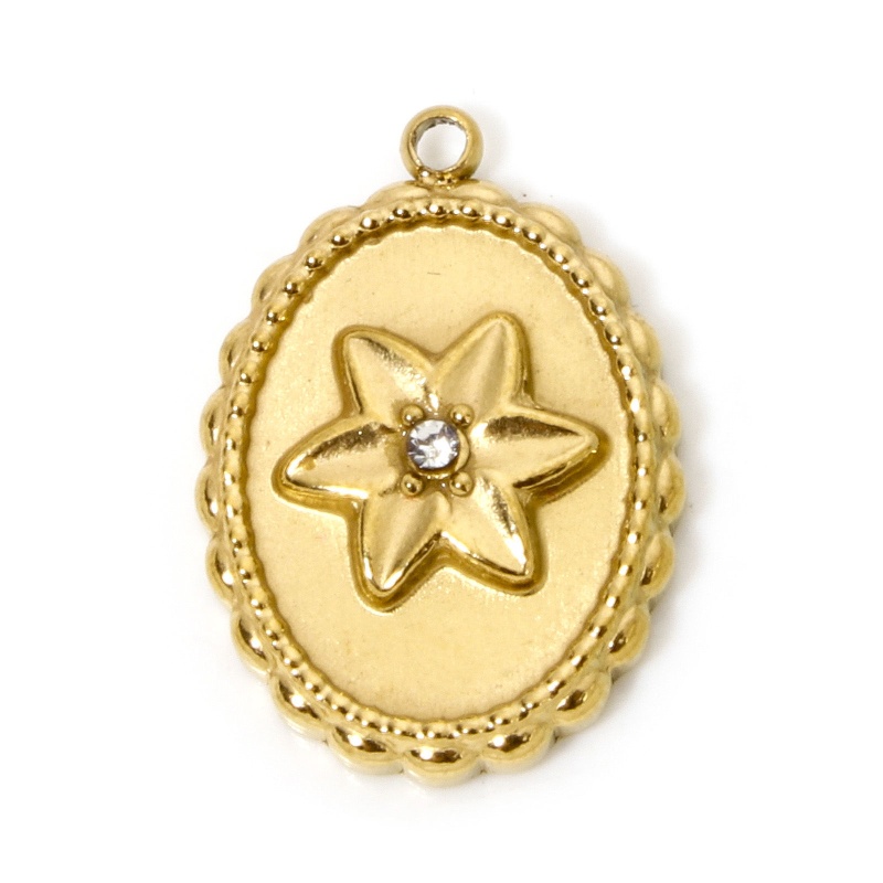 1 Piece Eco-Friendly Pvd Vacuum Plating Waterproof Anti-Tarnish Hypoallergenic 304 Stainless Steel Flora Collection Charmes 18K Real Gold Plated Oval Flower Clear Rhinestone 20.5Mm X 14.5Mm