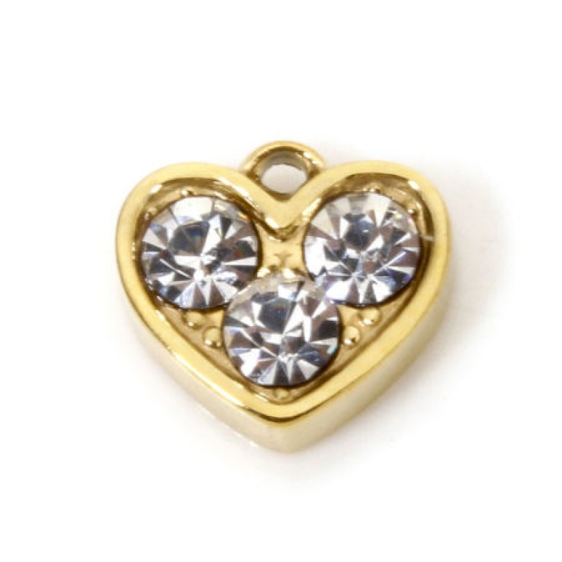 1 Piece 304 Stainless Steel Valentine's Day Charmes Silver Tone Heart Clear Rhinestone 8Mm X 7.5Mm