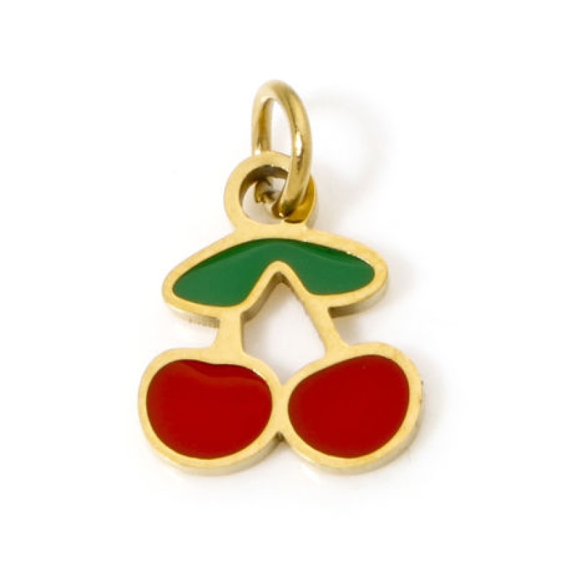 1 Piece Eco-Friendly Vacuum Plating 304 Stainless Steel Charmes Gold Plated Cherry Fruit Enamel 9.5Mm X 8Mm