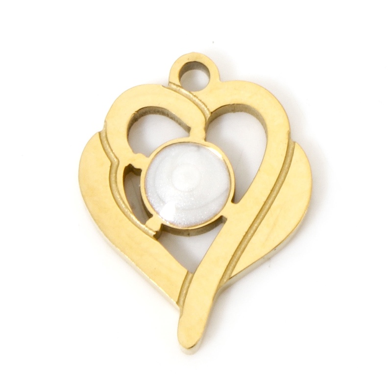 1 Piece Vacuum Plating 304 Stainless Steel Charms 18K Gold Plated White Heart Enamel 16Mm X 12.5Mm