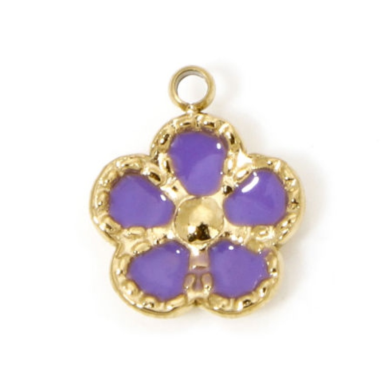 1 Piece Eco-Friendly Vacuum Plating 304 Stainless Steel Charmes Gold Plated Flower Enamel 10.5Mm X 9Mm