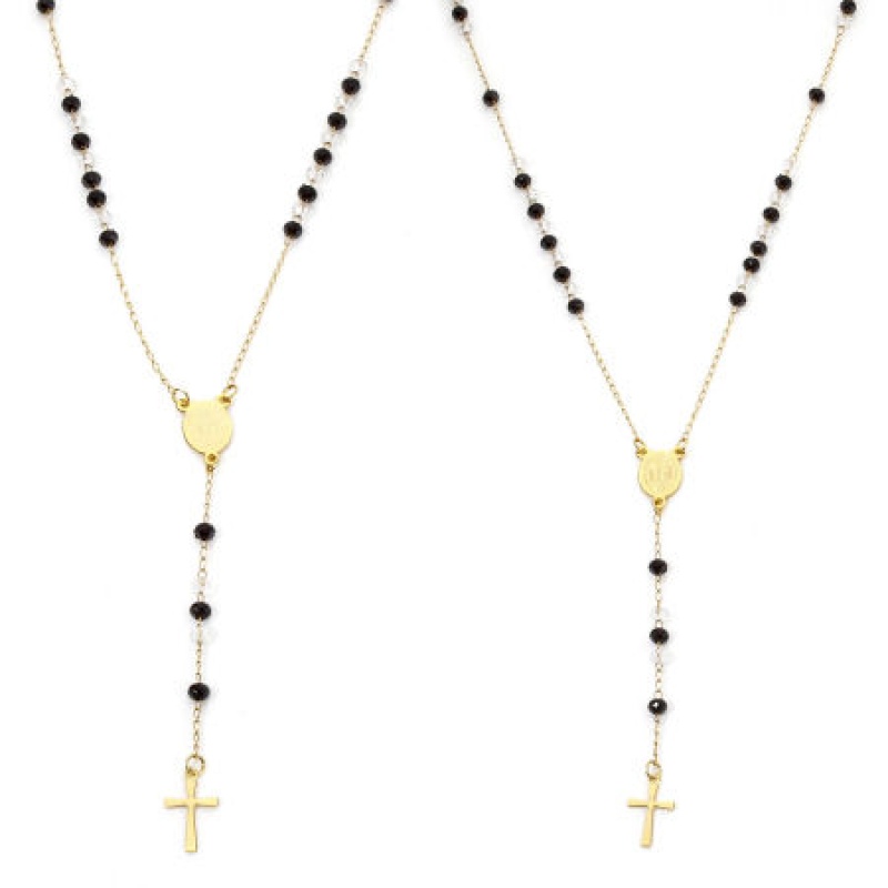 1 Piece 304 Stainless Steel Religious Prayer Beads Rosary Necklace Gold Plated Cross Virgin Mary 52Cm(20.5") Long