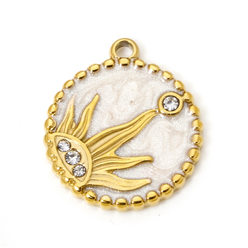 1 Piece Eco-Friendly Pvd Vacuum Plating Waterproof Anti-Tarnish Hypoallergenic 304 Stainless Steel Galaxy Disc Charms 18K Real Gold Plated Round Sun Enamel 21Mm X 18Mm
