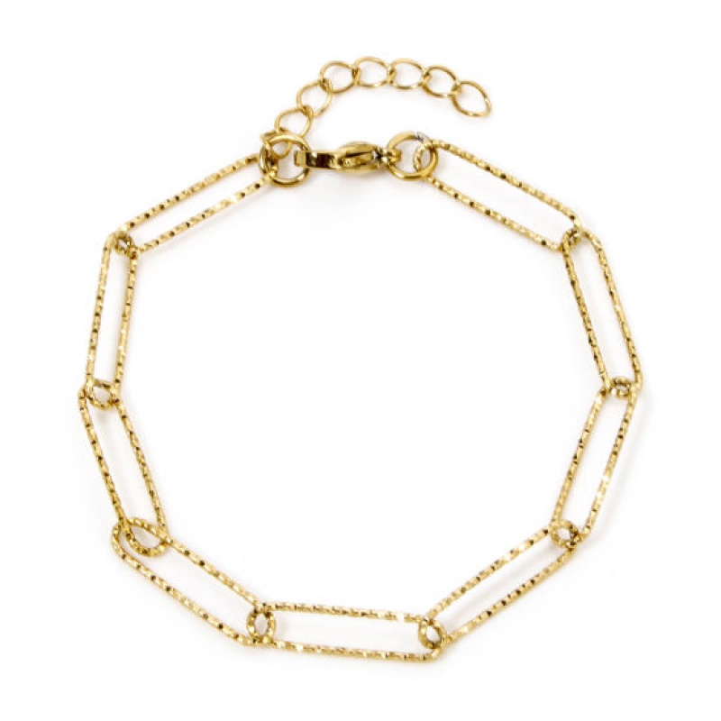 Wholesale Textured 304 Stainless Steel Paperclip Link Chain Bracelets, 18K Gold Plated Vacuum Plating, Unisex Minimalist Gift Jewelry Supply, 18Cm(7.1") Long, Chain Size: 5Mm, 1 Piece