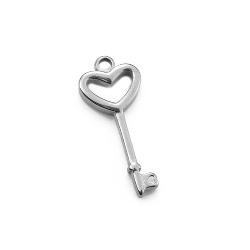 2 Pcs 304 Stainless Steel Valentine's Day Charms Silver Tone Key Heart 25Mm X 10.5Mm