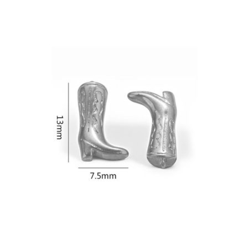 1 Piece 304 Stainless Steel West Cowboy Charms Silver Tone Boots Carved Pattern 3D 14Mm X 8Mm