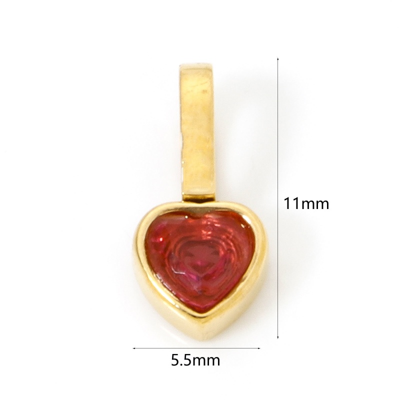 1 Piece Eco-Friendly Pvd Vacuum Plating Waterproof Anti-Tarnish Hypoallergenic 304 Stainless Steel Valentine's Day Charm Pendant 14K Real Gold Plated Heart Mini Orange-Red Cubic Zirconia 11Mm X 5.5Mm