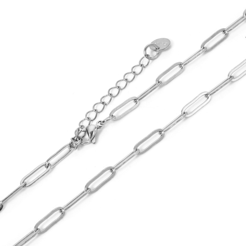 Wholesale Paperclip Link Chain Necklace, Silver Tone 304 Stainless Steel, Unisex Minimalist Gift Jewelry For Retailer, 40Cm(15.7") Long, Chain Size: 4Mm, 1 Piece