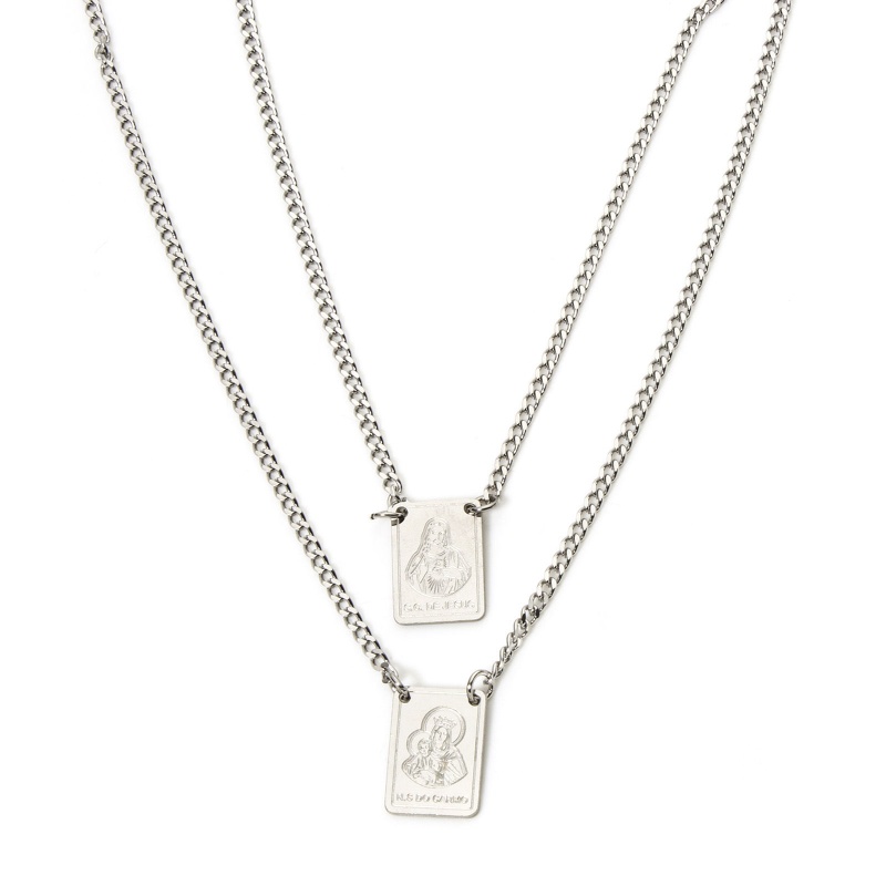 1 Piece 304 Stainless Steel Religious Curb Link Chain Sweater Necklace Long Silver Tone Rectangle Virgin Mary 68Cm(26.8") Long
