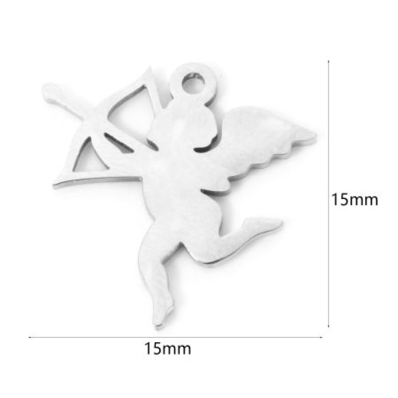 3 Pcs 304 Stainless Steel Religious Charms Silver Tone Angel Hollow 15Mm X 15Mm