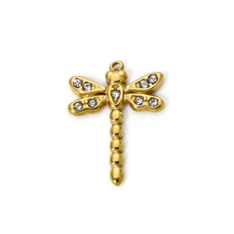 1 Piece Eco-Friendly Pvd Vacuum Plating Waterproof Anti-Tarnish Hypoallergenic 304 Stainless Steel Flora Collection Charms 18K Real Gold Plated Four Leaf Clover Clear Rhinestone 17Mm X 14Mm