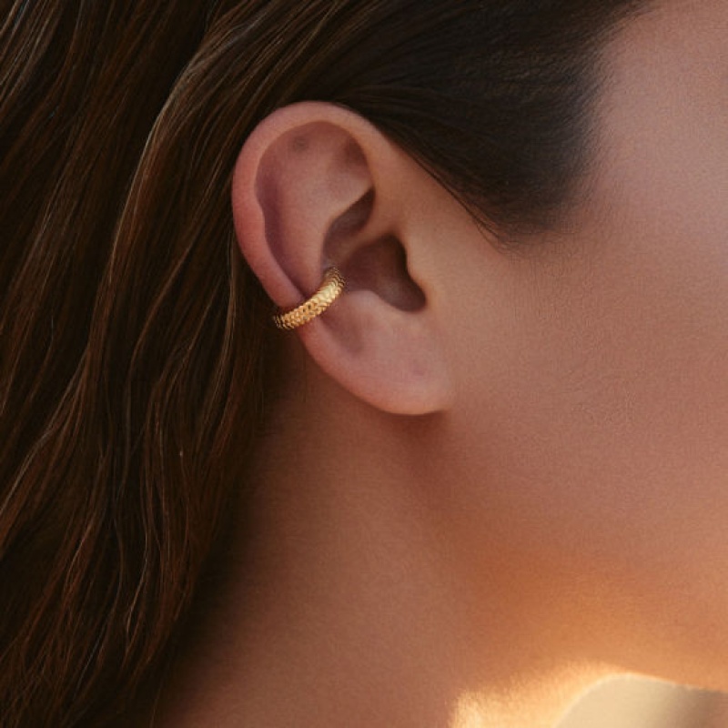 1 Pair Eco-Friendly Stylish Simple 18K Real Gold Plated Brass C Shaped Texture Ear Cuffs Clip Wrap Earrings For Women 16.1Mm X 16.1Mm