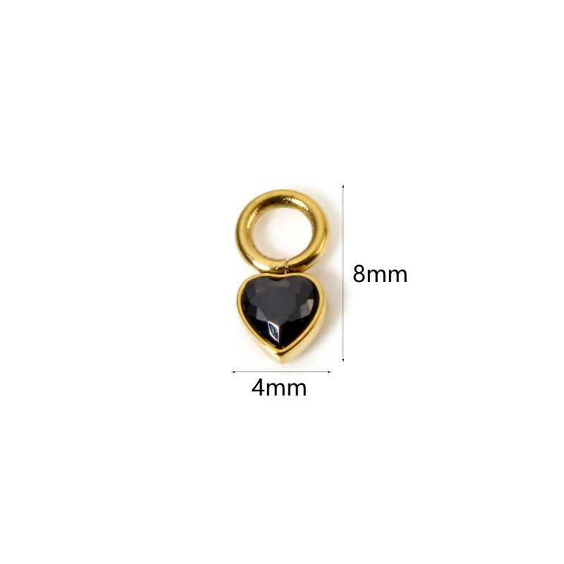 1 Piece Eco-Friendly Pvd Vacuum Plating Waterproof Anti-Tarnish Hypoallergenic 304 Stainless Steel Charms 14K Real Gold Plated Heart Mini Black Cubic Zirconia 8Mm X 4Mm
