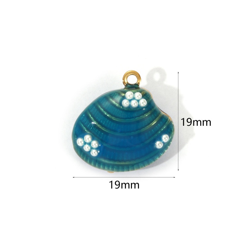 1 Piece Eco-Friendly Pvd Vacuum Plating Waterproof Anti-Tarnish Hypoallergenic 304 Stainless Steel Charms 18K Real Gold Plated Lake Blue Enamel Shell Acrylic Imitation Pearl 19Mm X 19Mm