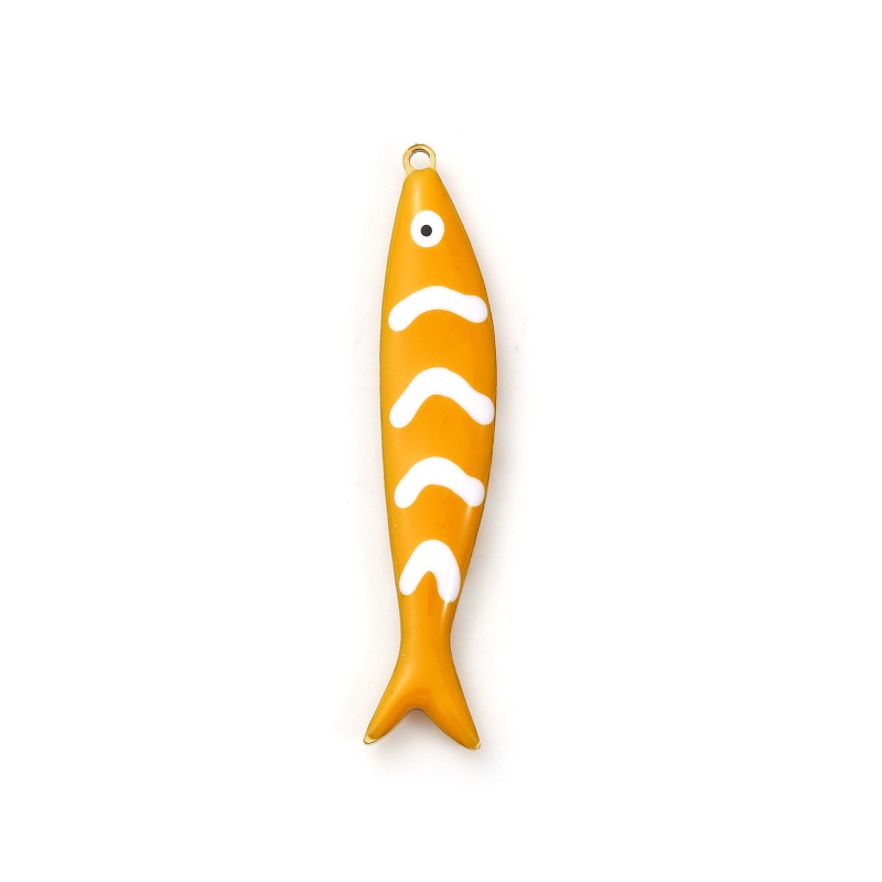 2 Pcs Eco-Friendly Pvd Vacuum Plating 304 Stainless Steel Ocean Jewelry Pendants 18K Gold Plated Orange Fish Animal Ripple Double-Sided Enamel 4Cm X 0.8Cm