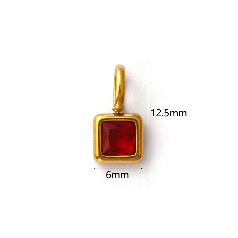 1 Piece Eco-Friendly Pvd Vacuum Plating Waterproof Anti-Tarnish Hypoallergenic 304 Stainless Steel & Glass January Birthstone Charms 18K Real Gold Plated Square Mini Wine Red Rhinestone 12.5Mm X 6Mm