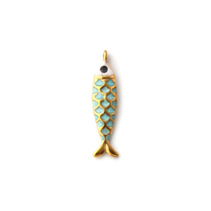 1 Piece Eco-Friendly Pvd Vacuum Plating 304 Stainless Steel Ocean Jewelry Charms 18K Gold Plated Mint Green Enamel Fish Animal Pearlized 26Mm X 6Mm