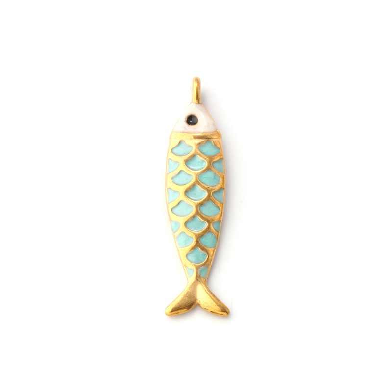 1 Piece Eco-Friendly Pvd Vacuum Plating 304 Stainless Steel Ocean Jewelry Pendants 18K Gold Plated Mint Green Enamel Fish Animal Pearlized 4.9Cm X 1.2Cm