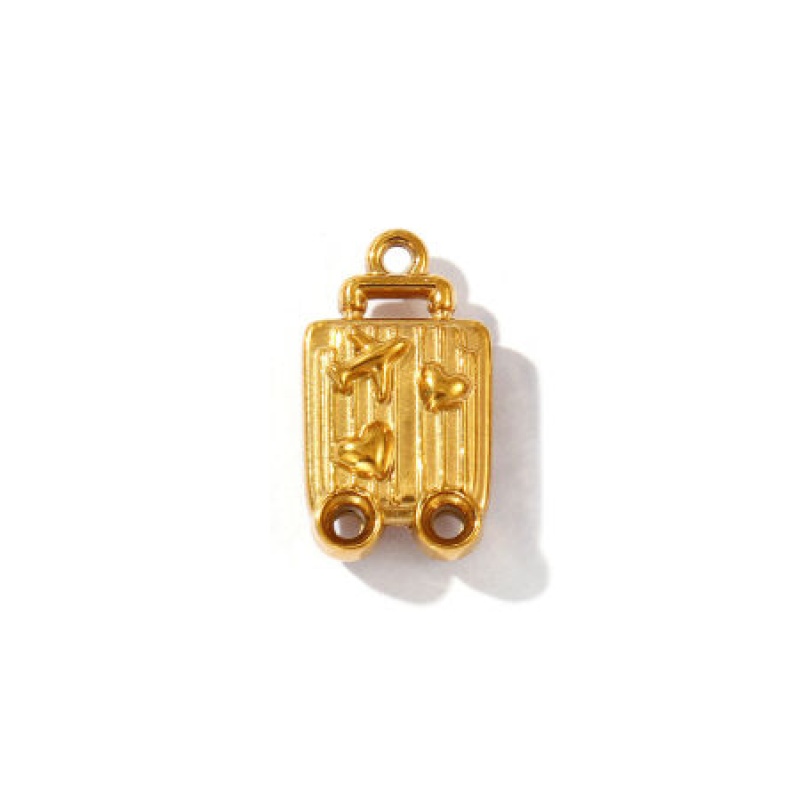 2 Pcs Eco-Friendly Pvd Vacuum Plating 304 Stainless Steel Travel Charms 18K Gold Plated Luggage Trolley Suitcase Airplane 18Mm X 10Mm