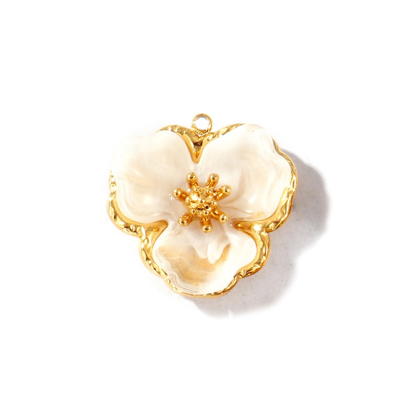 2 Pcs Eco-Friendly Pvd Vacuum Plating Waterproof Anti-Tarnish Hypoallergenic 304 Stainless Steel & Acrylic Charms 18K Real Gold Plated White Flower 25Mm X 25Mm