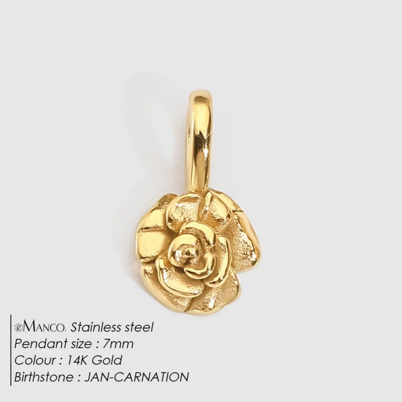 1 Piece Eco-Friendly Pvd Vacuum Plating Waterproof Anti-Tarnish Hypoallergenic 304 Stainless Steel January Birth Month Flower Charms 14K Real Gold Plated Carnation Flower 10Mm X 7Mm