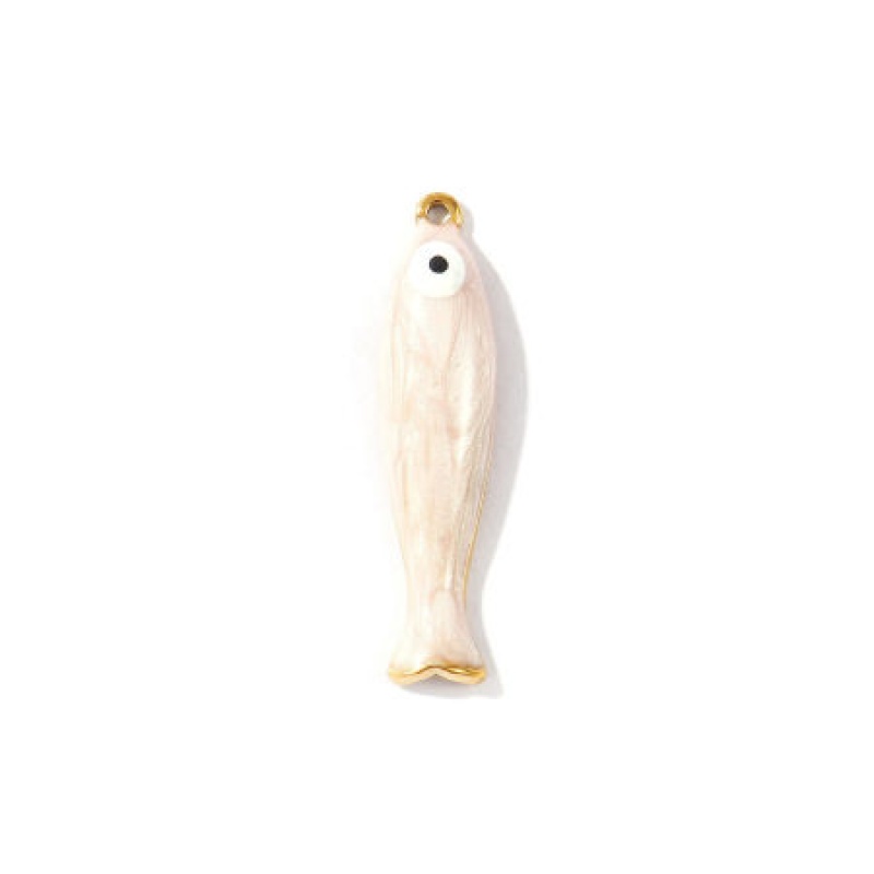 2 Pcs Eco-Friendly Pvd Waterproof Anti-Tarnish Hypoallergenic 304 Stainless Steel Ocean Jewelry Charms K Real Gold Plated Light Pink Enamel Fish Animal Pearlized 35Mm X 8Mm