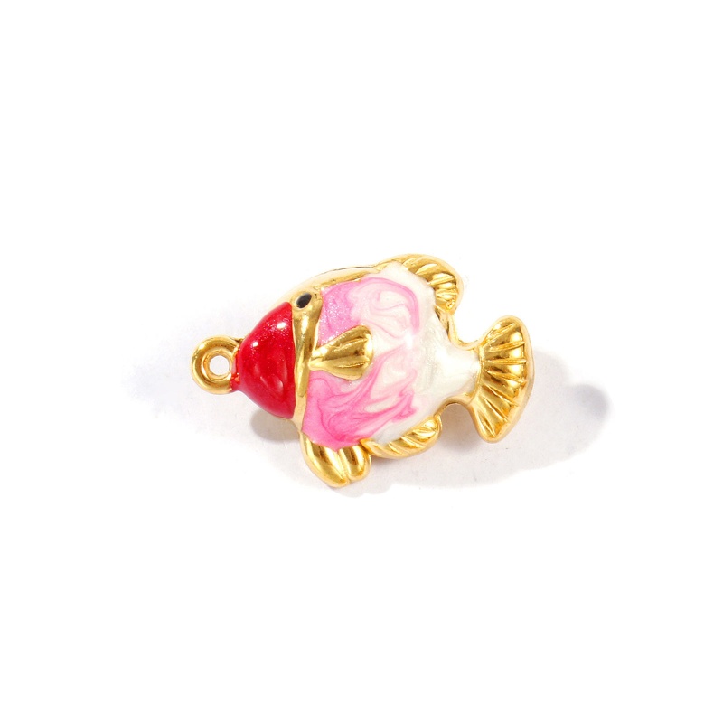 2 Pcs Eco-Friendly Pvd Waterproof Anti-Tarnish Hypoallergenic 304 Stainless Steel Ocean Jewelry Charms K Real Gold Plated Red Enamel Fish Animal Pearlized 22Mm X 15Mm