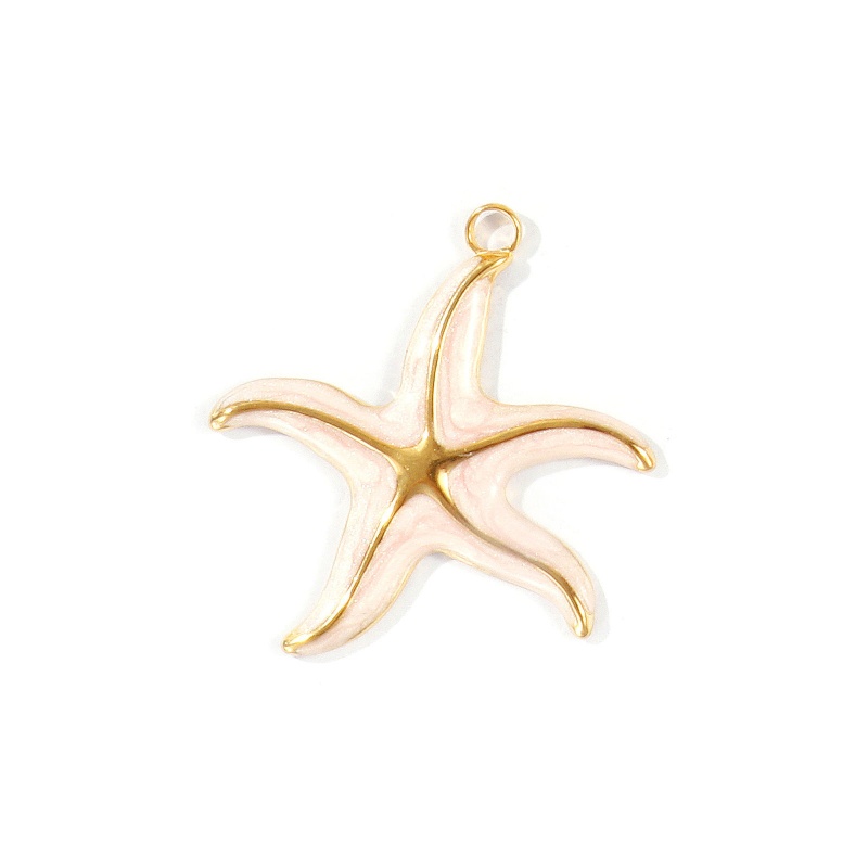 1 Piece Eco-Friendly Pvd Waterproof Anti-Tarnish Hypoallergenic 304 Stainless Steel Ocean Jewelry Pendants K Real Gold Plated Light Pink Enamel Starfish Pearlized 3.5Cm X 3.5Cm