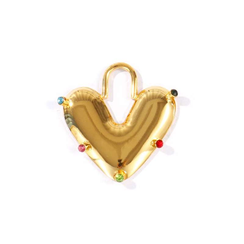 1 Piece Eco-Friendly Pvd Waterproof Anti-Tarnish Hypoallergenic 304 Stainless Steel Valentine's Day Pendants K Real Gold Plated Heart Multicolour Cubic Zirconia 3.3Cm X 3.2Cm