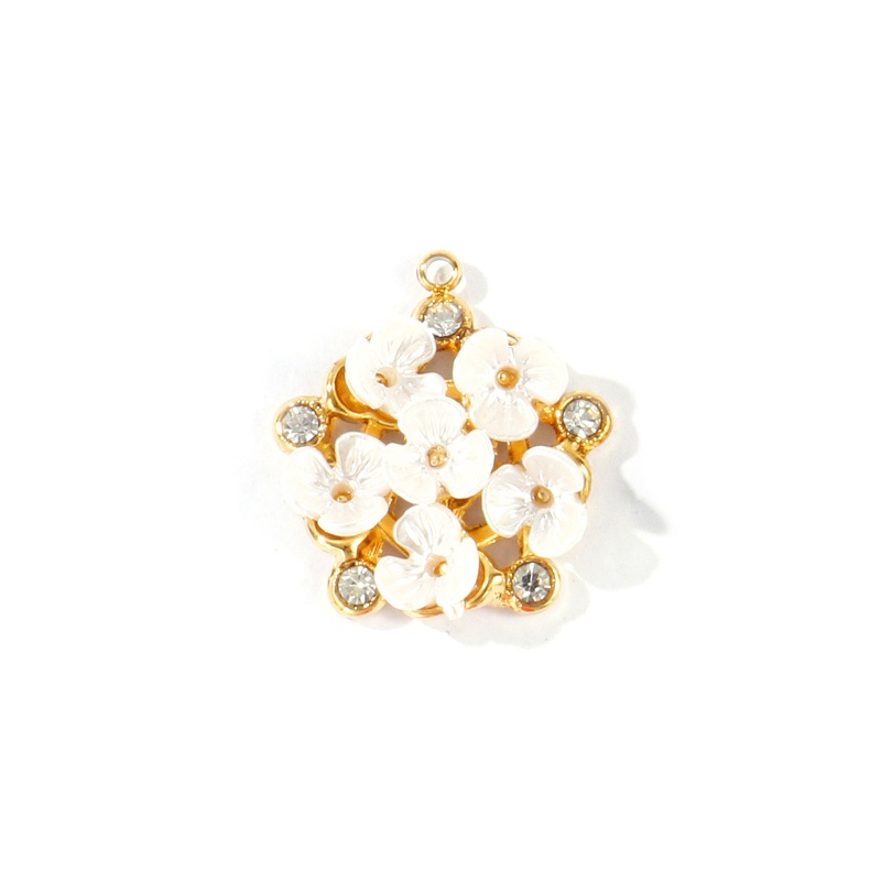 2 Pcs Eco-Friendly Pvd Waterproof Anti-Tarnish Hypoallergenic 304 Stainless Steel & Acrylic Charms K Real Gold Plated White Flower Clear Rhinestone 21Mm X 19Mm