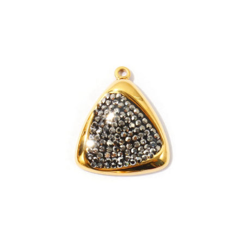 2 Pcs Eco-Friendly Pvd Waterproof Anti-Tarnish Hypoallergenic 304 Stainless Steel Geometric Charms K Real Gold Plated Triangle Black Rhinestone 22Mm X 19Mm