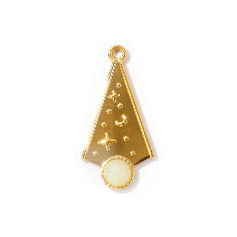 2 Pcs Eco-Friendly Pvd Waterproof Anti-Tarnish Hypoallergenic 304 Stainless Steel Pendants K Real Gold Plated Creamy-White Arrowhead With Synthetic Gemstone Cabochons 3.3Cm X 1.6Cm